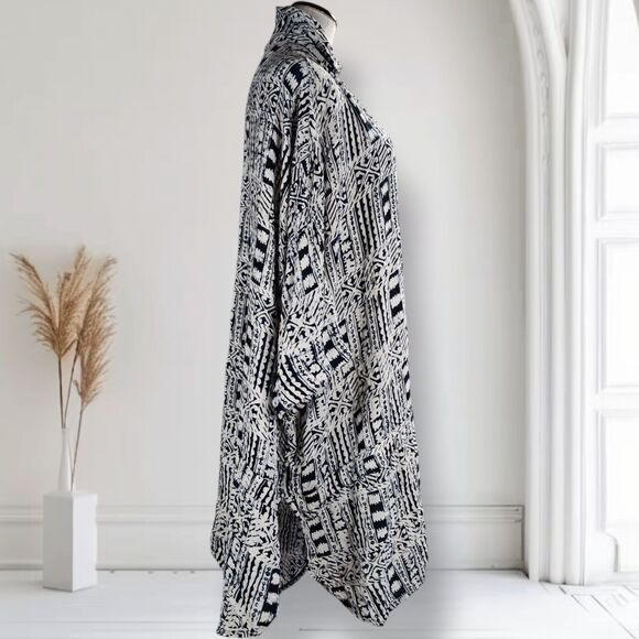 Tienda Ho Oversized Silk Midi Lagenlook Dress Navy Tribal Graphic Print Tunic - Picture 3 of 16